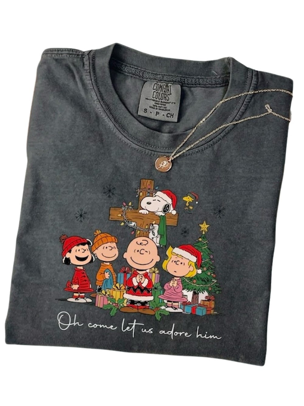 Peanuts Snoopy Adore Him Christian Christmas Comfort Colors Tee